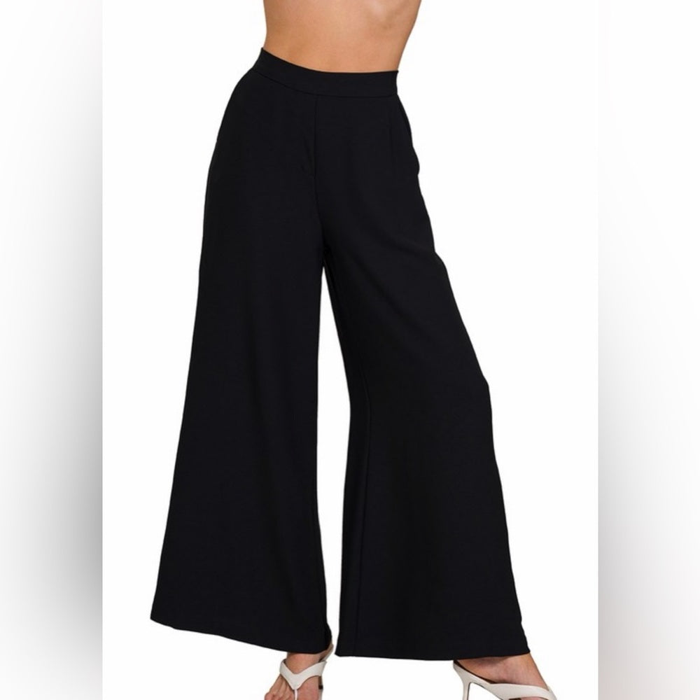 A135. Black Wide-Leg Draped Trouser Pants