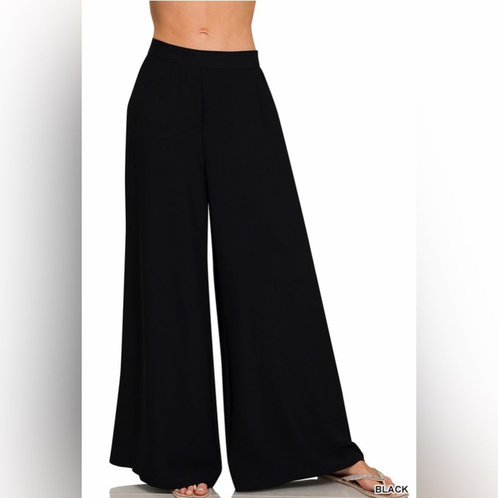 A135. Black Wide-Leg Draped Trouser Pants