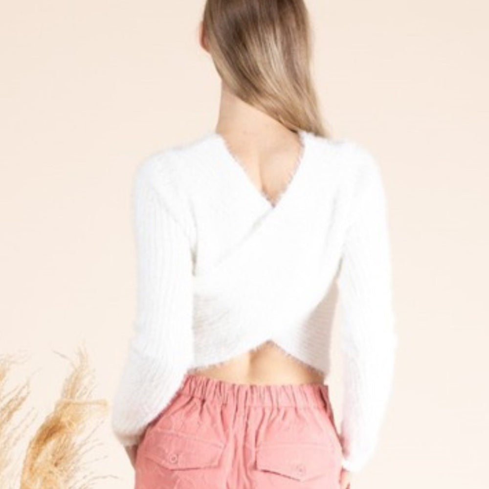 White Fuzzy Wrap Sweater