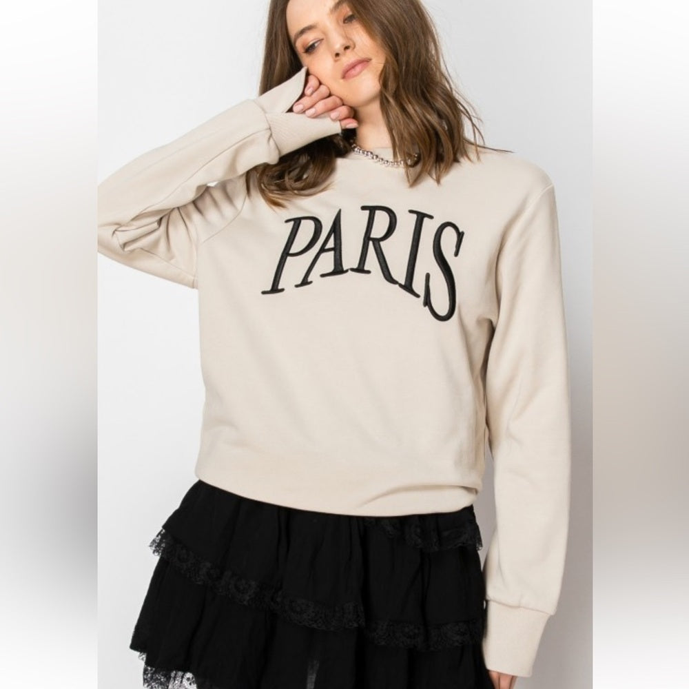 A140. Paris Embroidered French Terry Sweatshirt Pullover