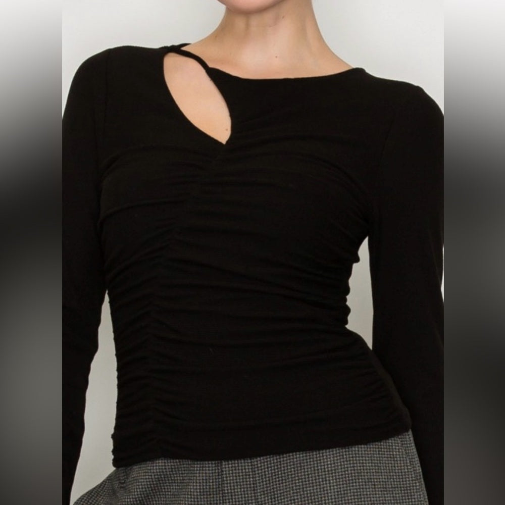 A142. Long Sleeve Ruching Cutout Top