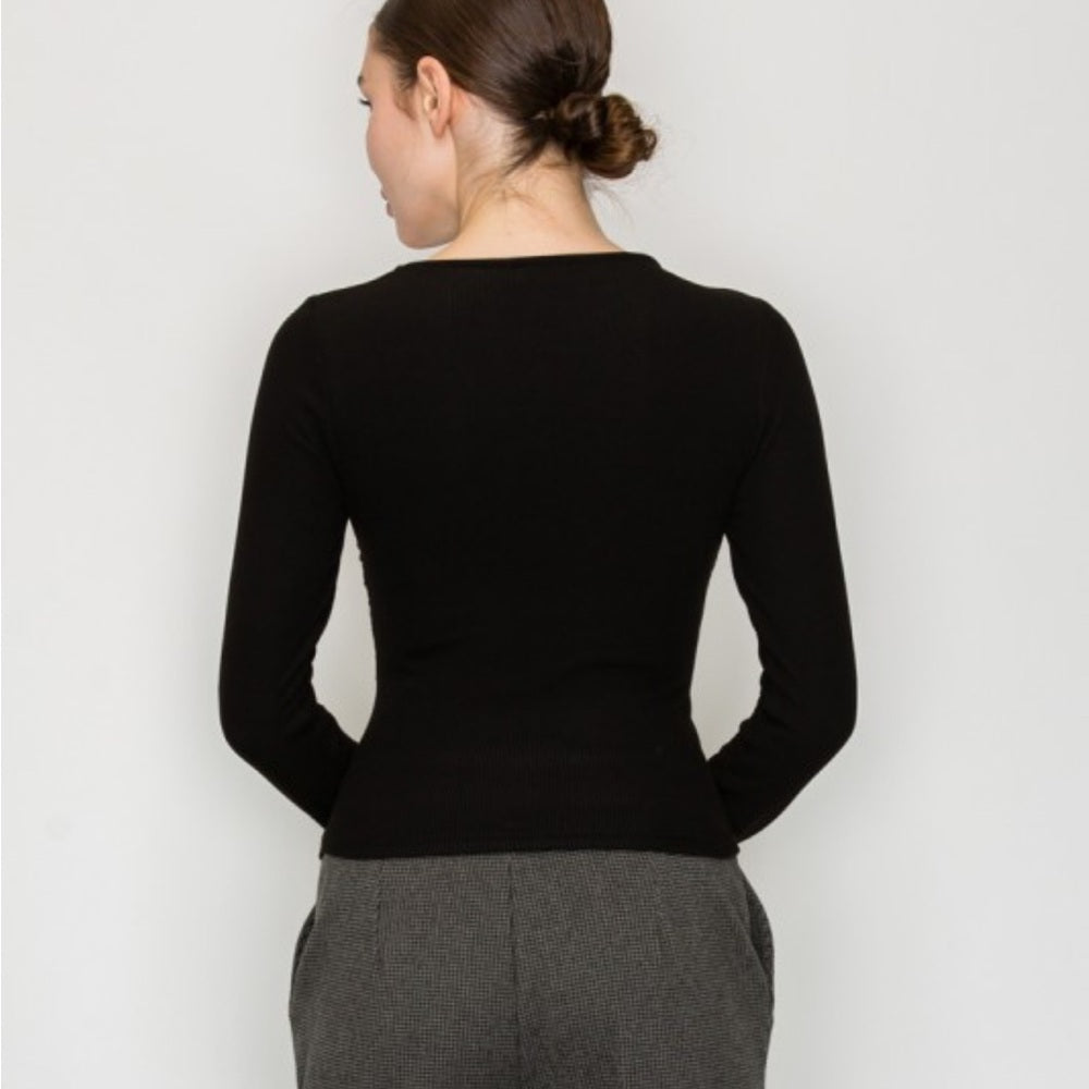 A142. Long Sleeve Ruching Cutout Top