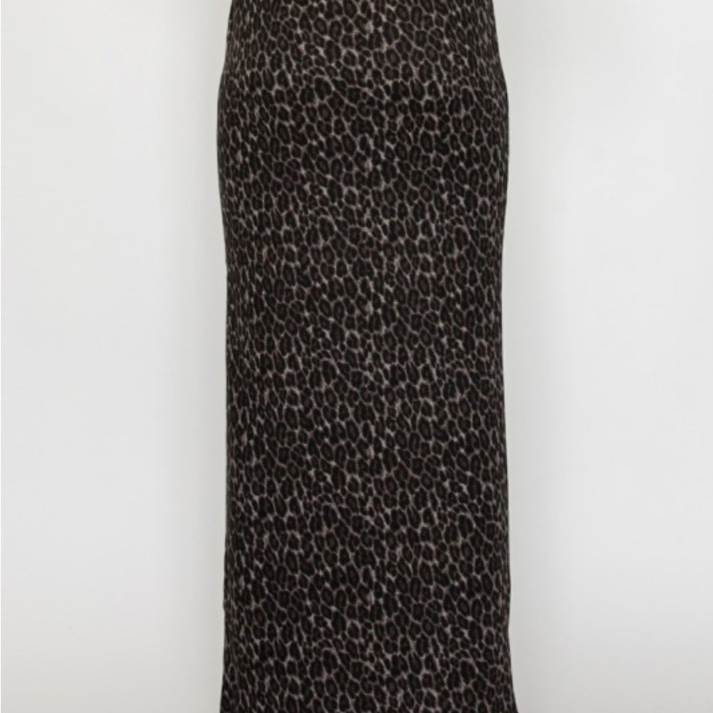 A143. Leopard Buttoned Top & Maxi Skirts Set