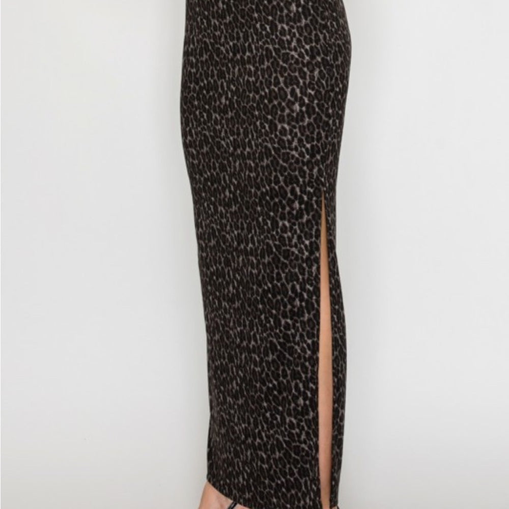 A143. Leopard Buttoned Top & Maxi Skirts Set