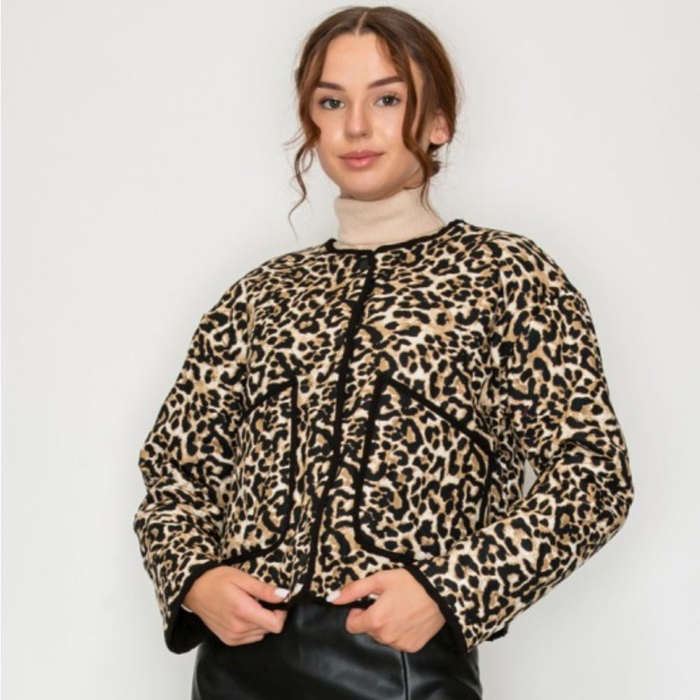 A144. Quilted Leopard Buttoned Jacket