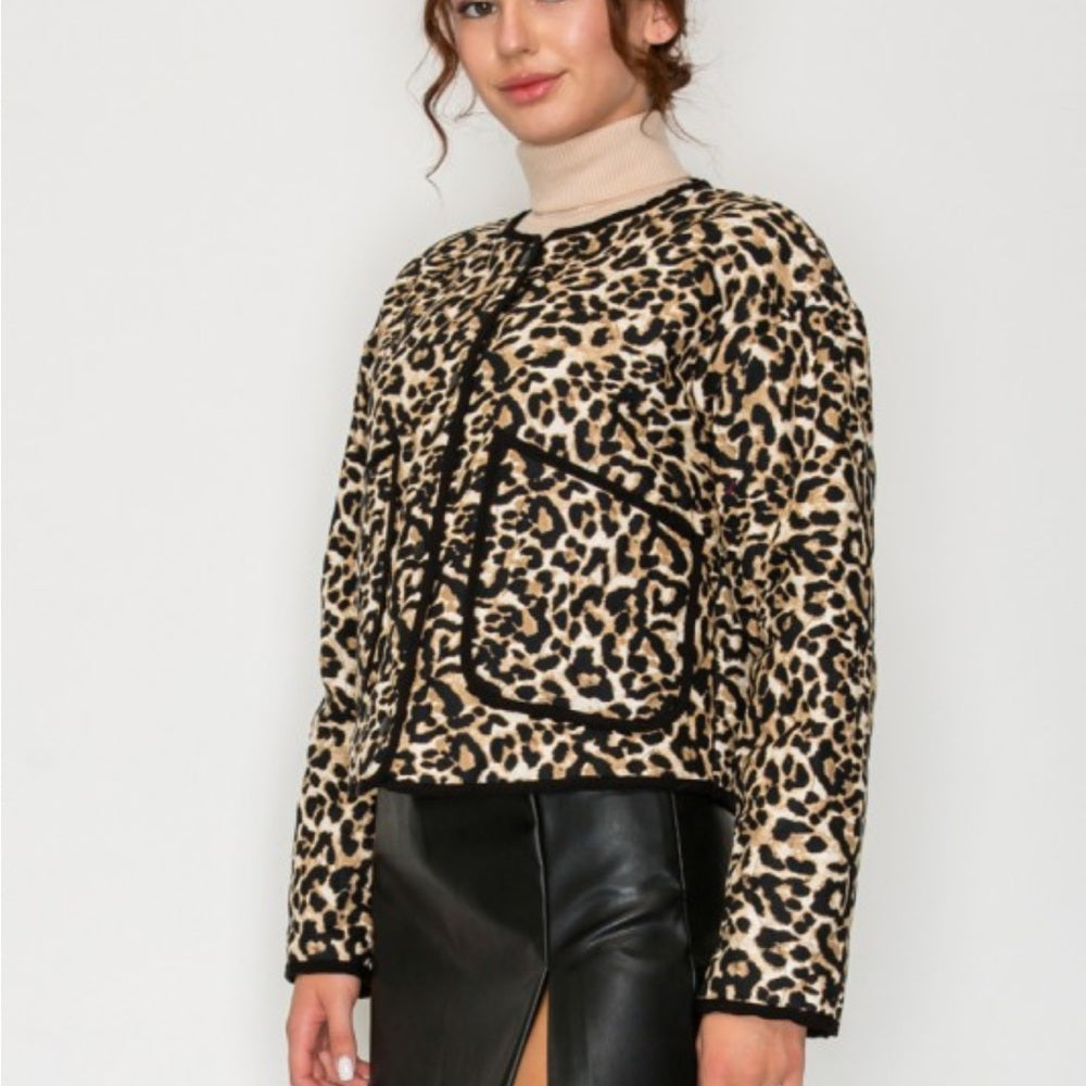 A144. Quilted Leopard Buttoned Jacket