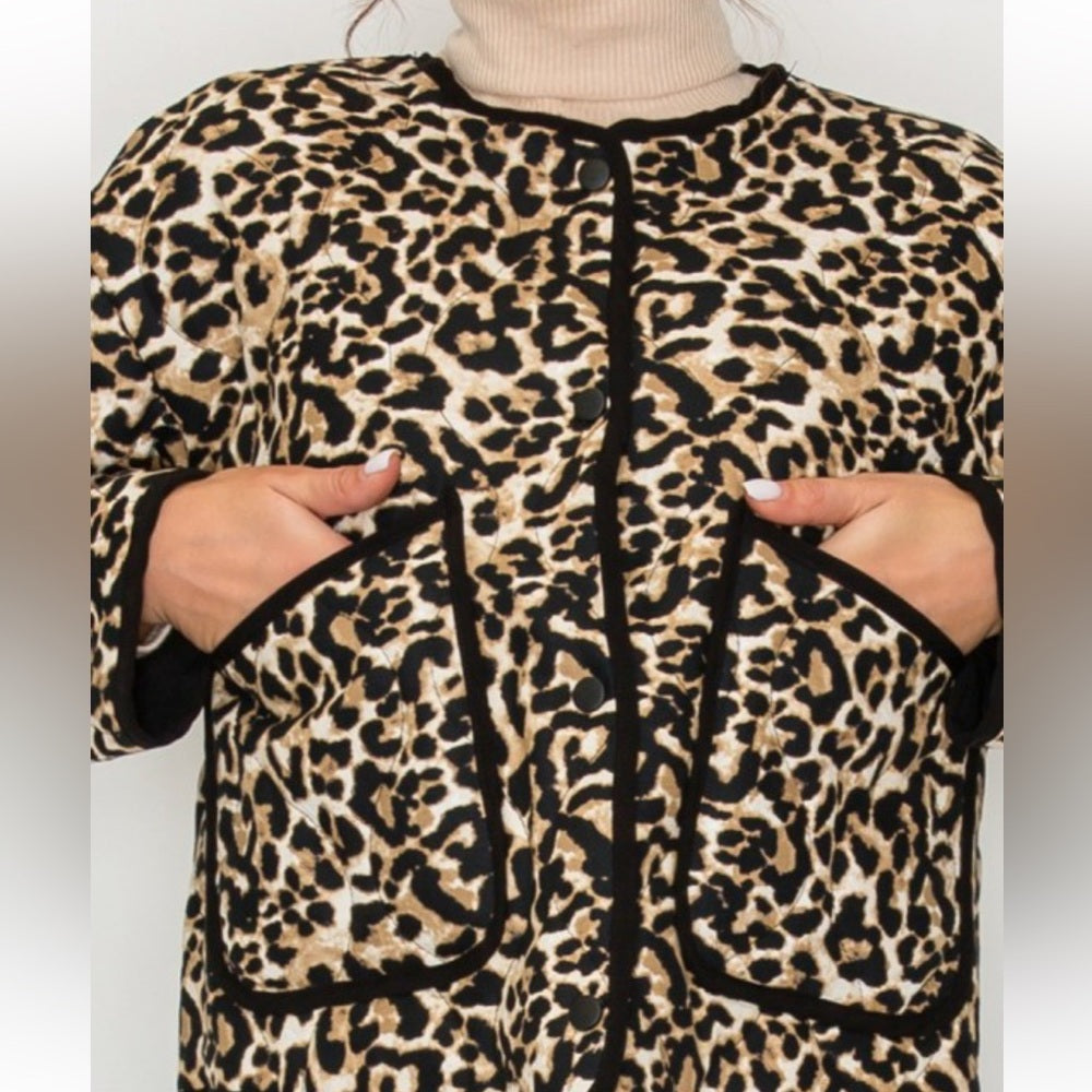 A144. Quilted Leopard Buttoned Jacket