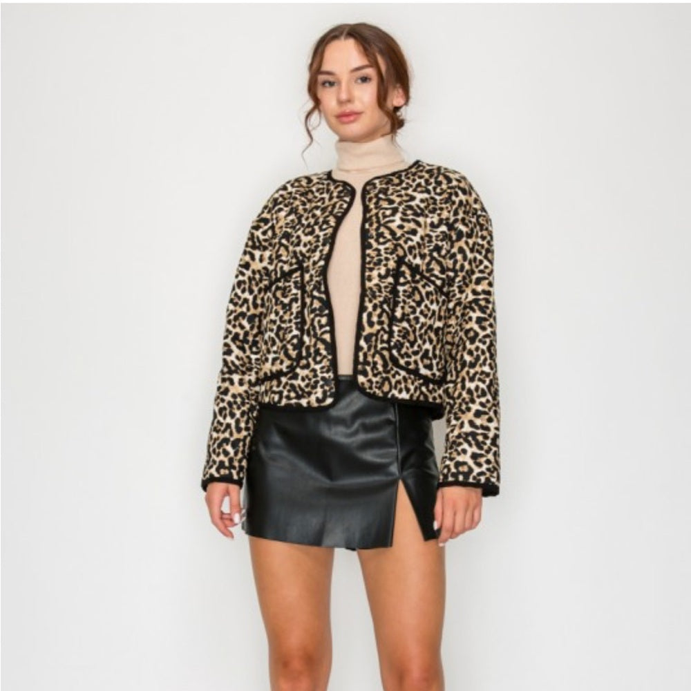 A144. Quilted Leopard Buttoned Jacket