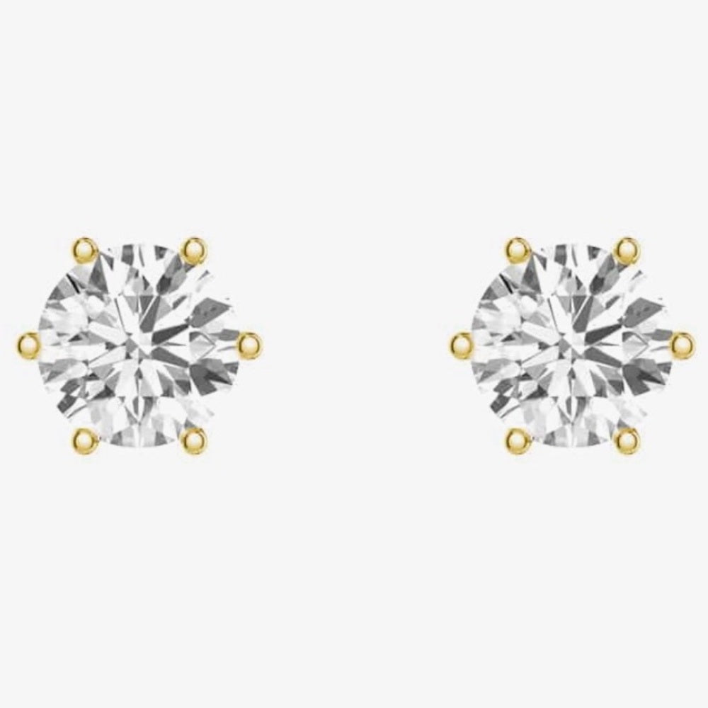 A146. Gold CZ Stud Earrings (~1 carat)