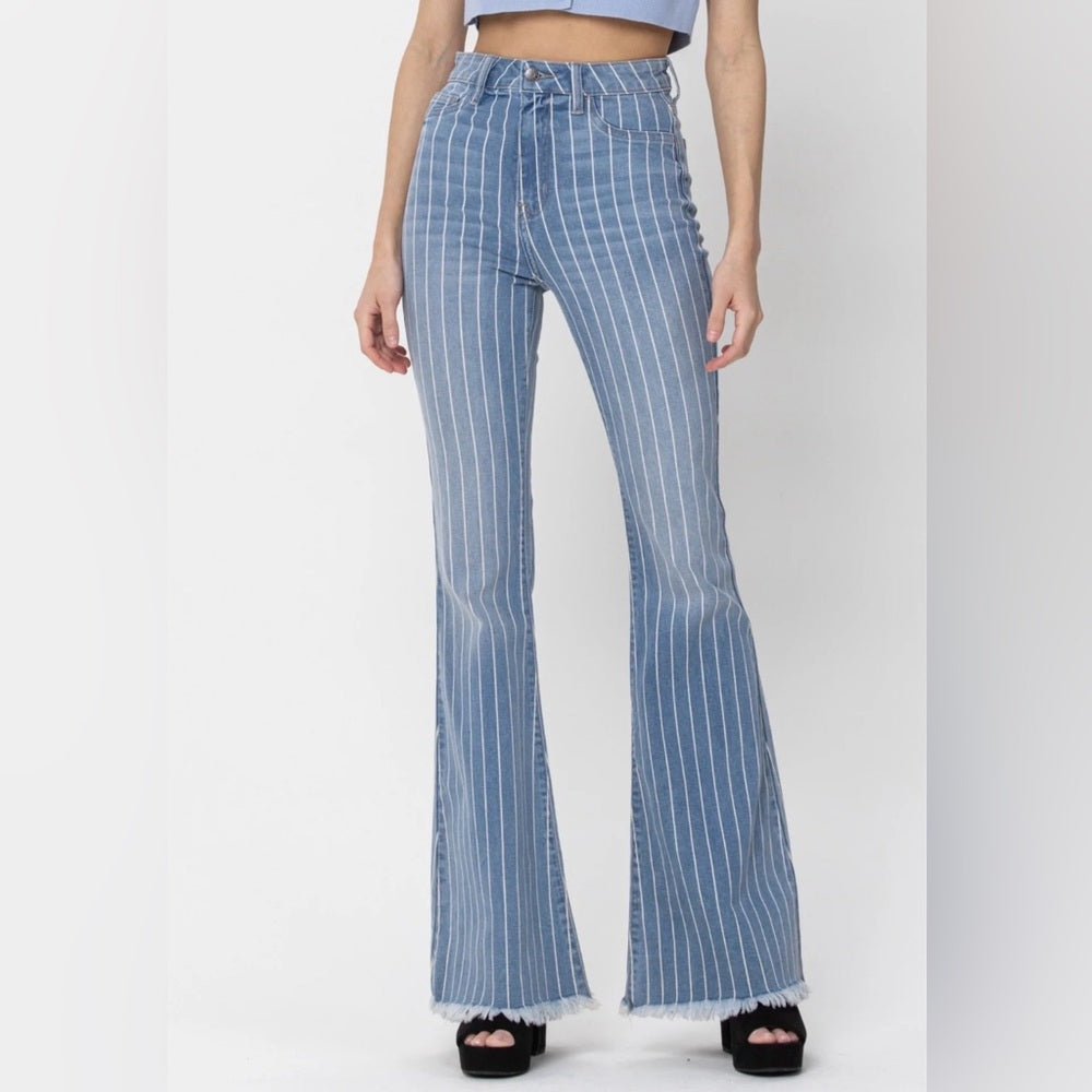 A149. Women's Blue Striped Flare Jeans