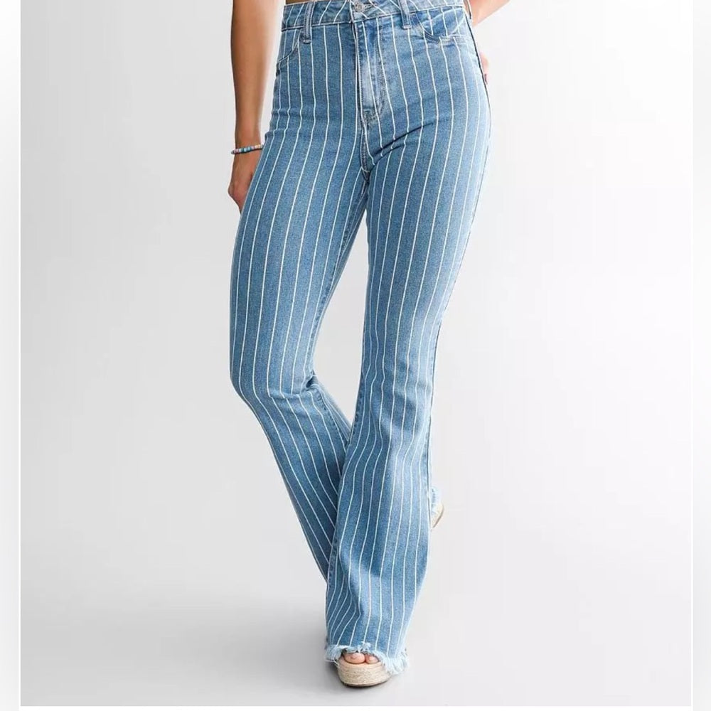 A149. Women's Blue Striped Flare Jeans