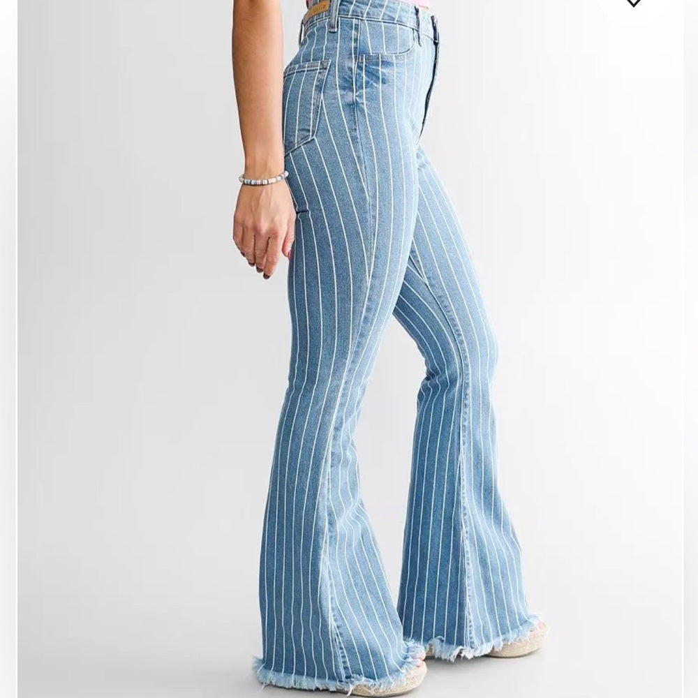 A149. Women's Blue Striped Flare Jeans