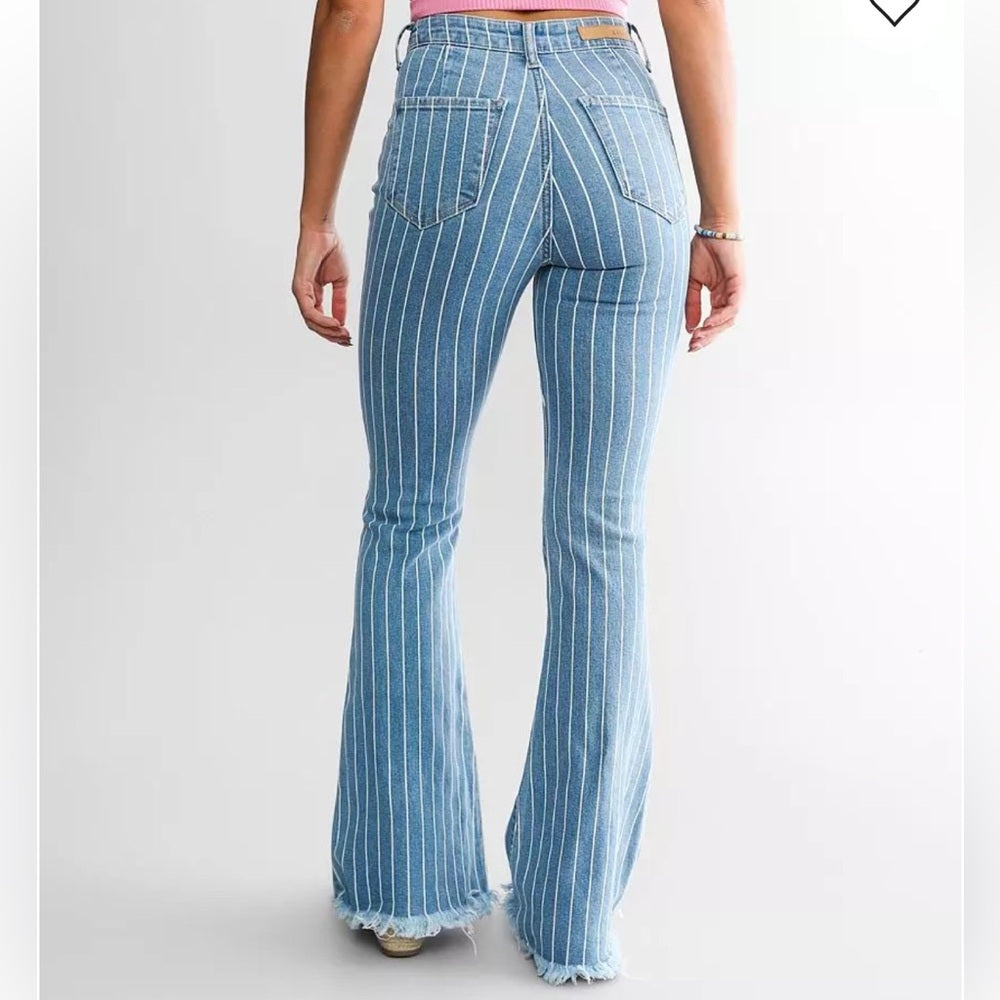 A149. Women's Blue Striped Flare Jeans