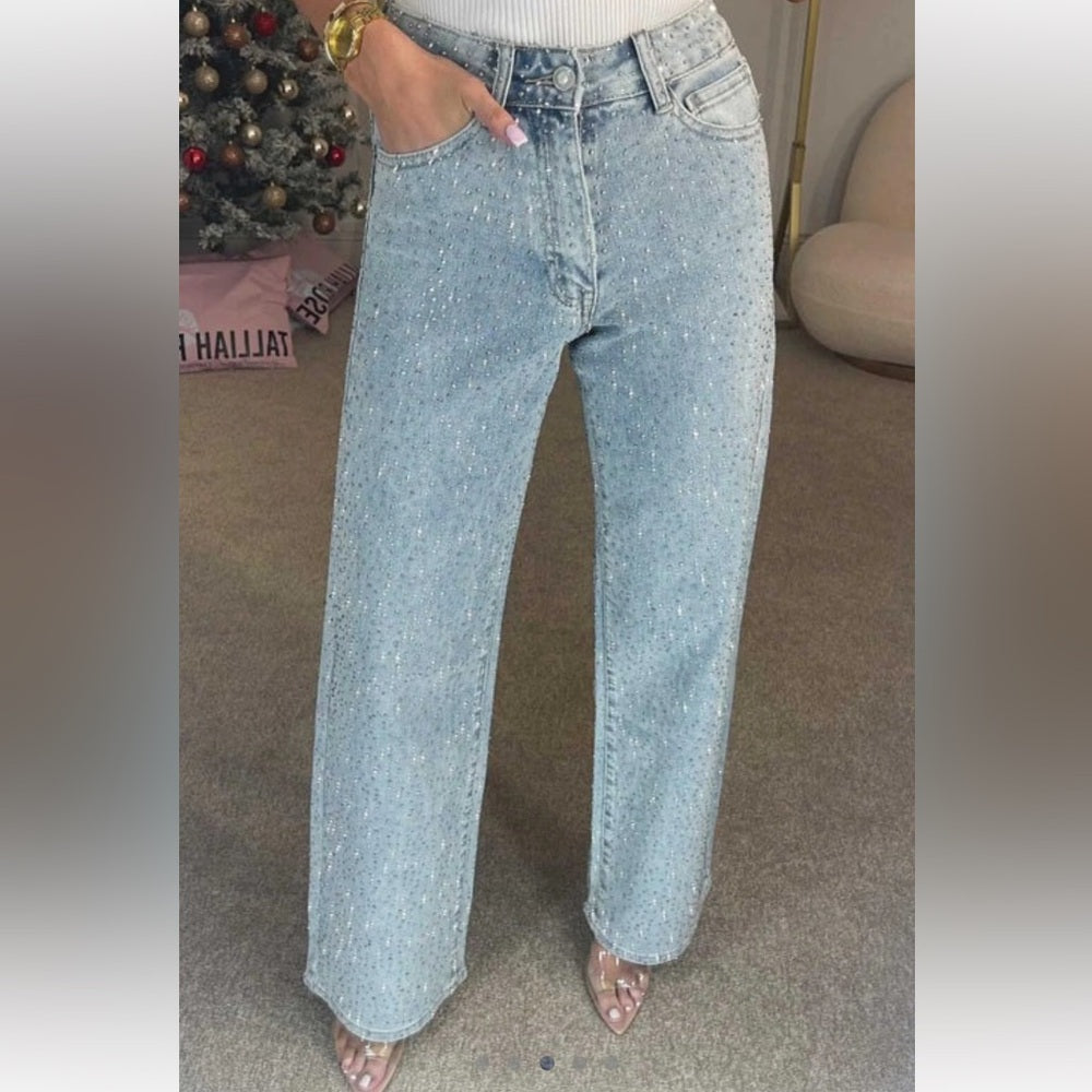 A150. Light Blue Sparkle Rhinestone Jeans