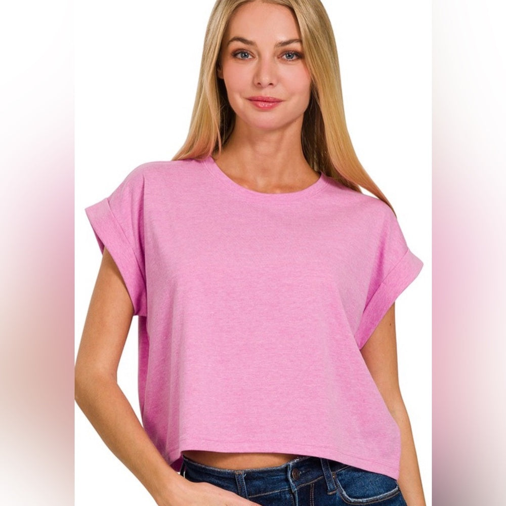 A152. Pink Casual Cuff Sleeve Oversized Top
