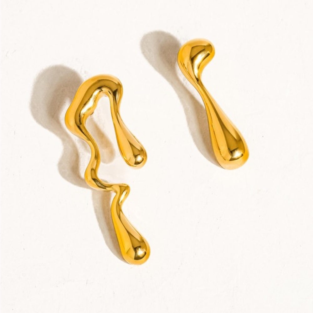 a163. 18k Gold Non-tarnish Mismatch Melted Drop Earrings