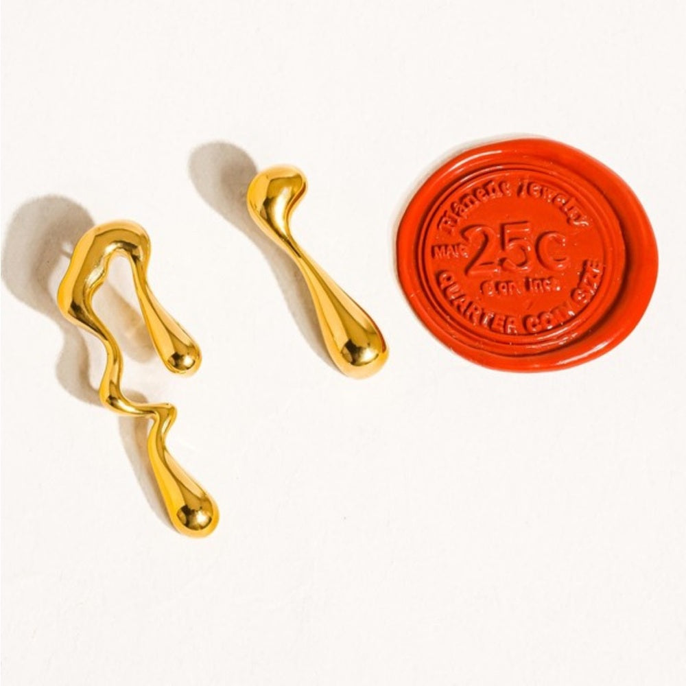 a163. 18k Gold Non-tarnish Mismatch Melted Drop Earrings