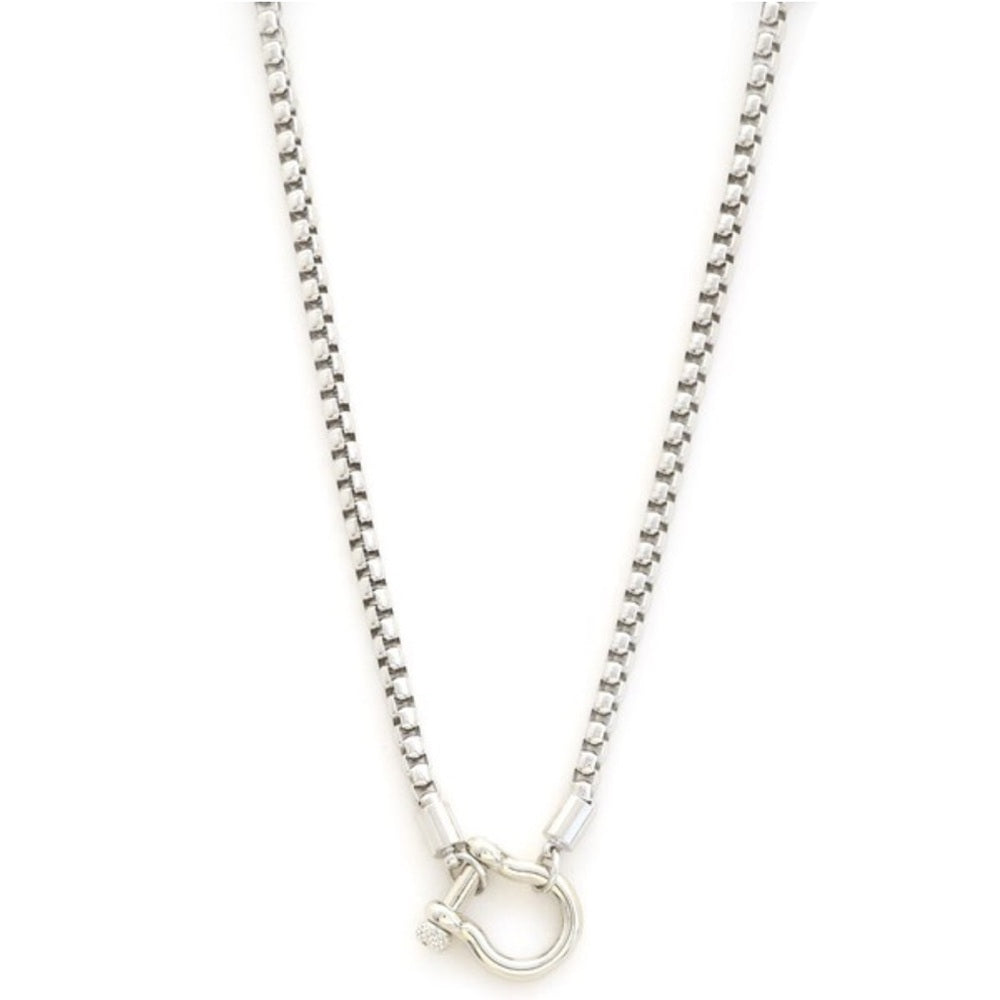 a169. Silver Stainless Steel Carabiner Necklace  Silver Box Chain