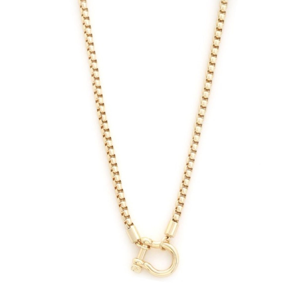 a170. 18k  Gold Stainless Steel Carabiner Necklace Gold Box Chain