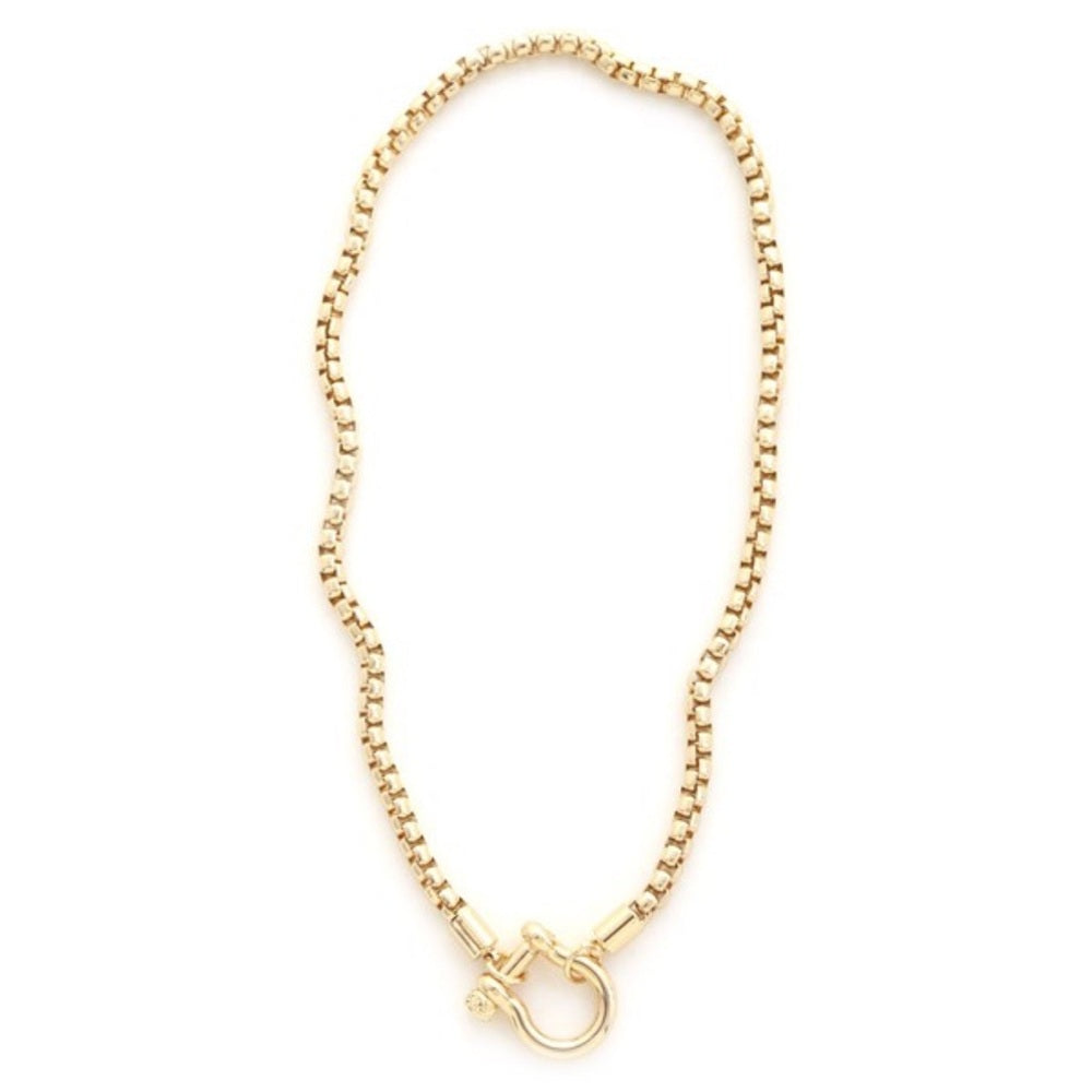a170. 18k  Gold Stainless Steel Carabiner Necklace Gold Box Chain