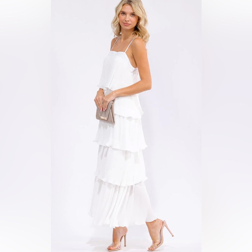 A177. White Tiered Maxi Dress
