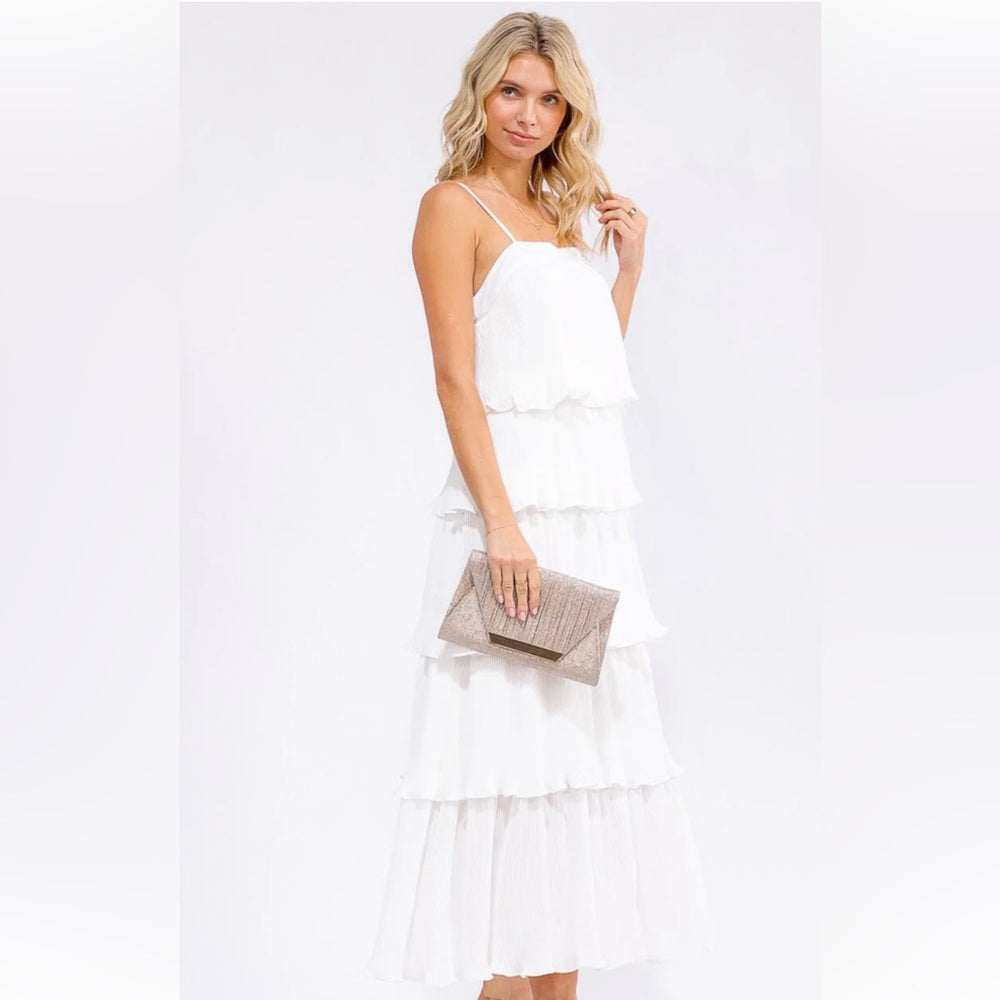 A177. White Tiered Maxi Dress