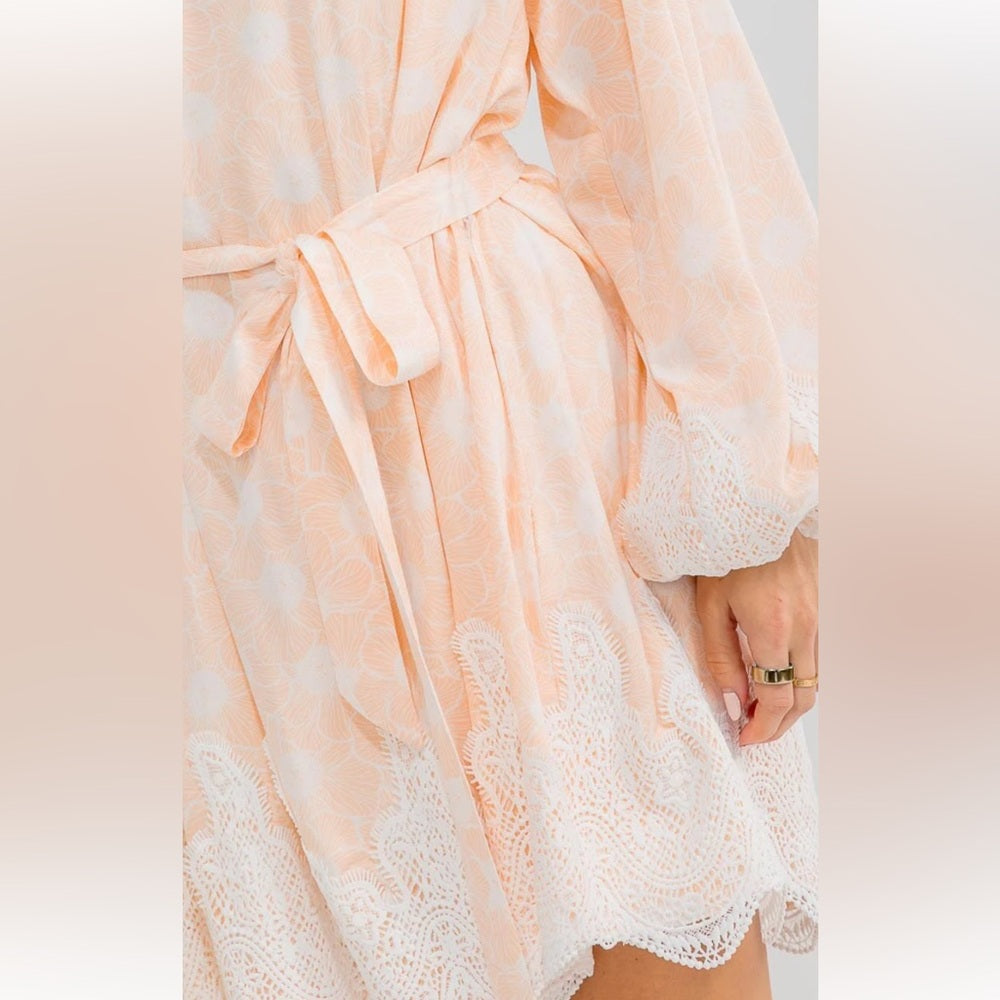 A178. Peach Lace Trim Dress