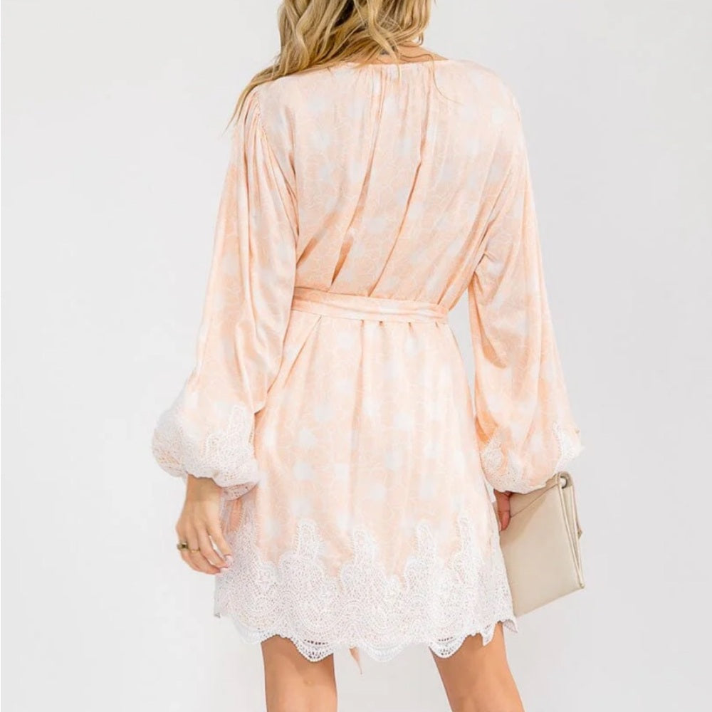 A178. Peach Lace Trim Dress