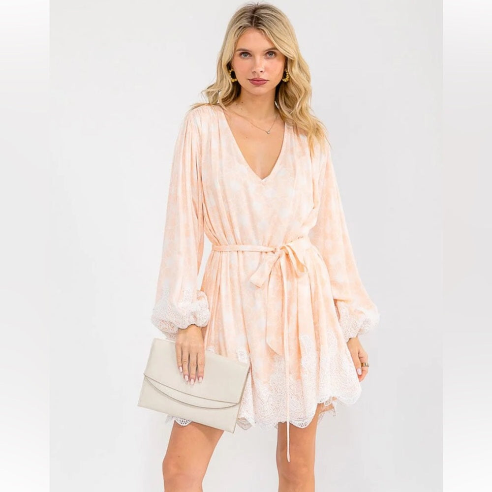A178. Peach Lace Trim Dress