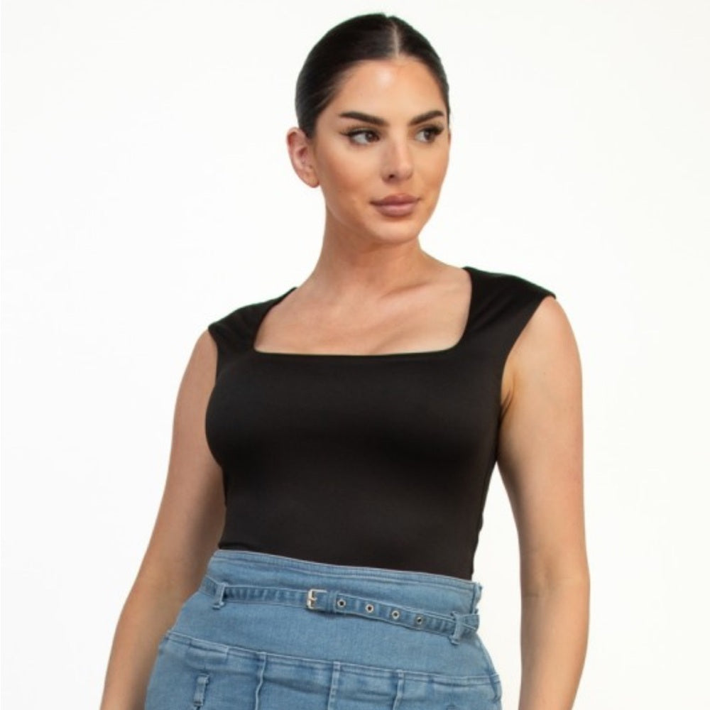 A186. Black Square Double Layer Bodysuit