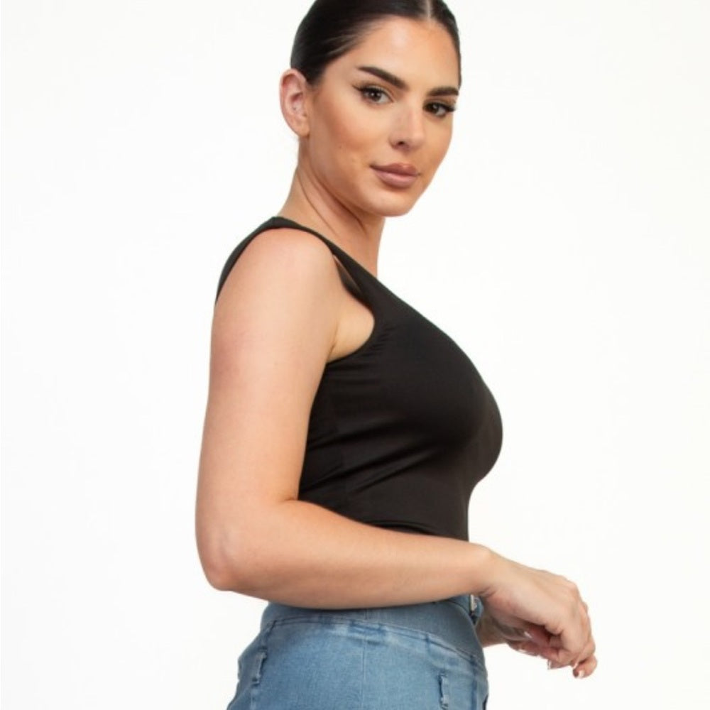A186. Black Square Double Layer Bodysuit