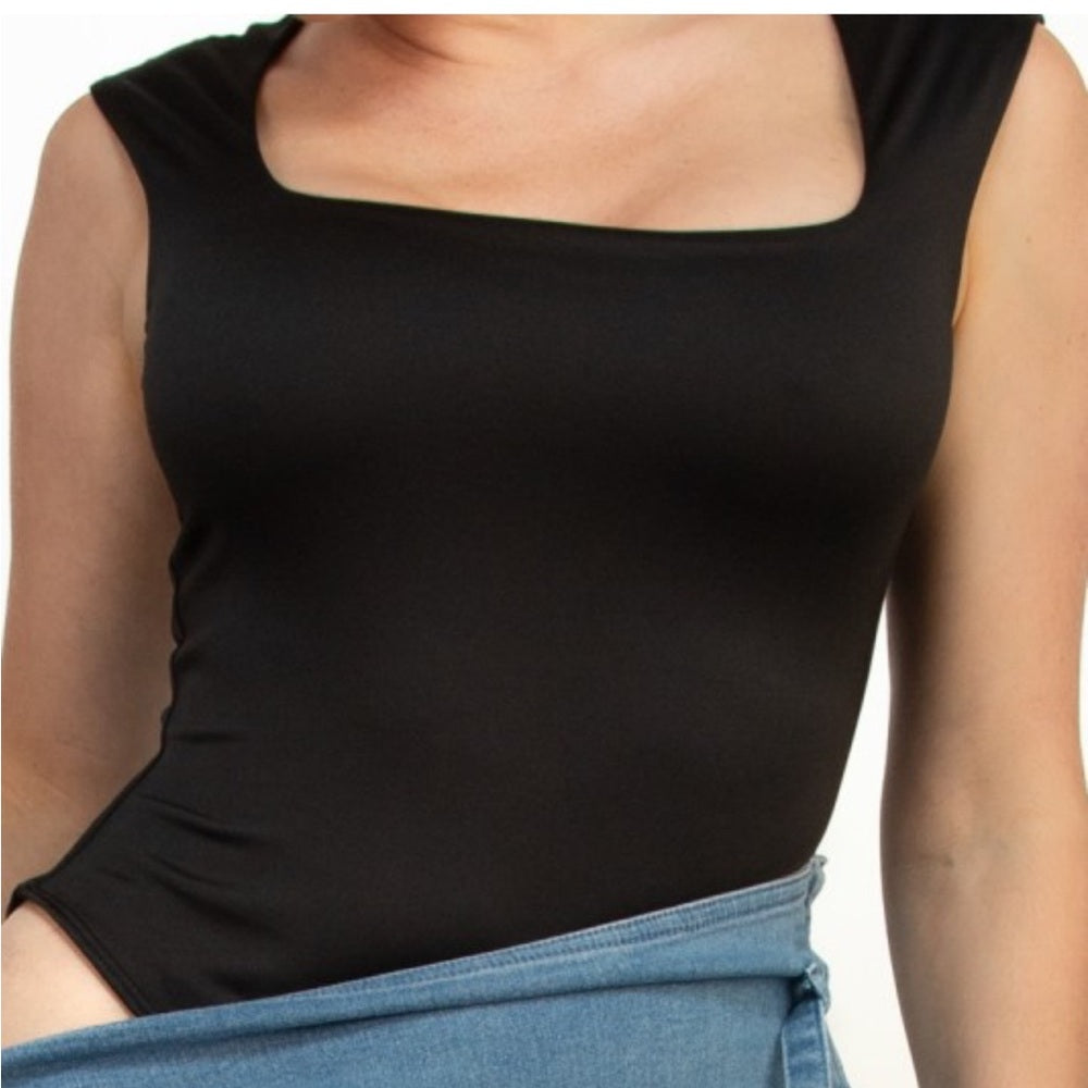 A186. Black Square Double Layer Bodysuit