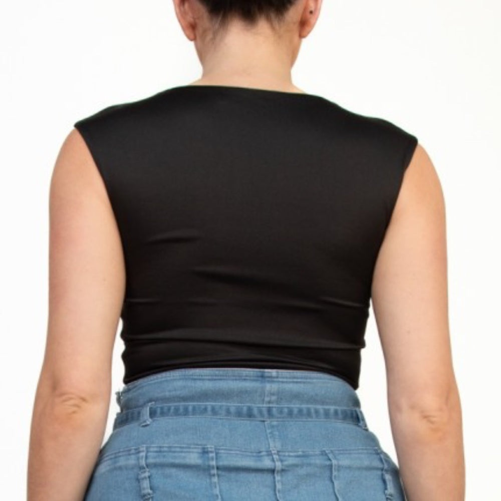 A186. Black Square Double Layer Bodysuit