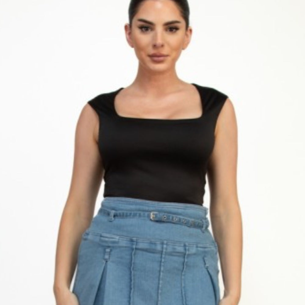 A186. Black Square Double Layer Bodysuit