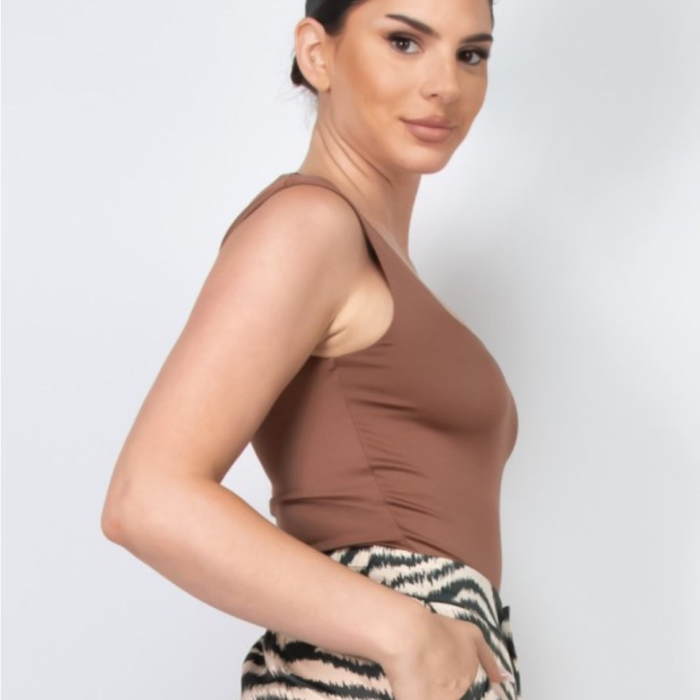 A188. Brown Square Double Layer Bodysuit