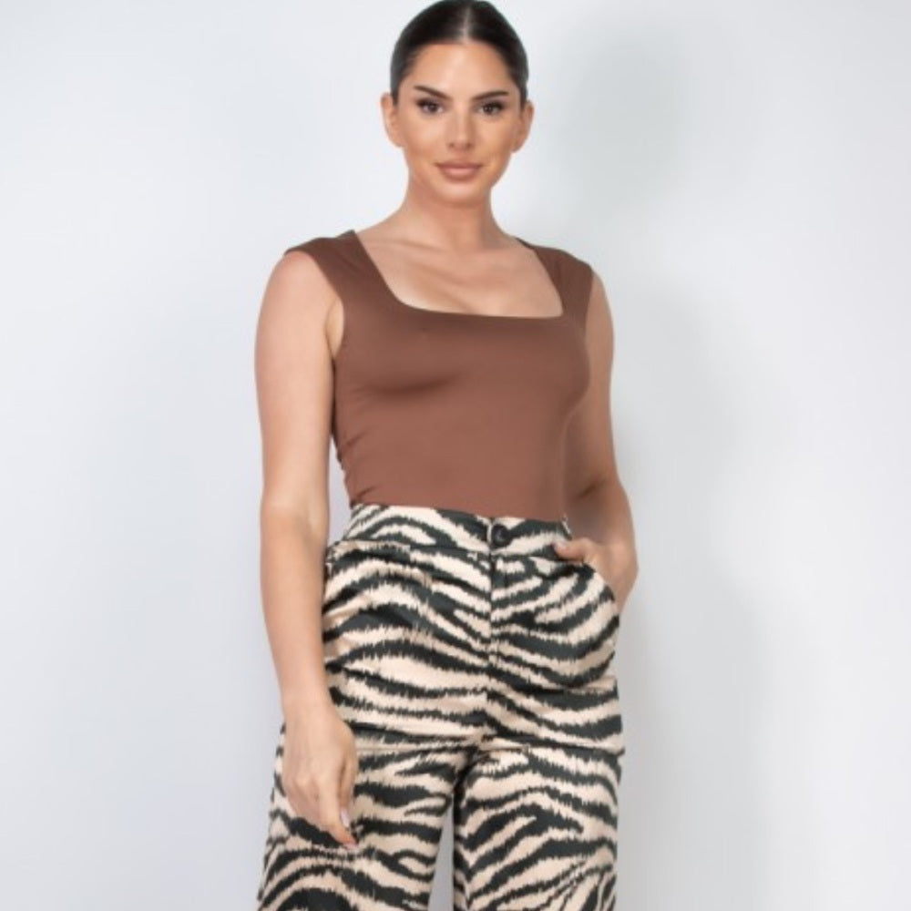 A188. Brown Square Double Layer Bodysuit