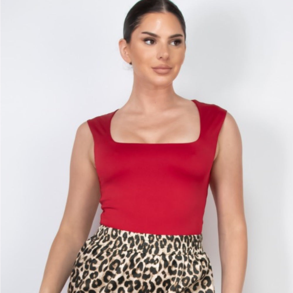A189. Red Square Double Layer Bodysuit