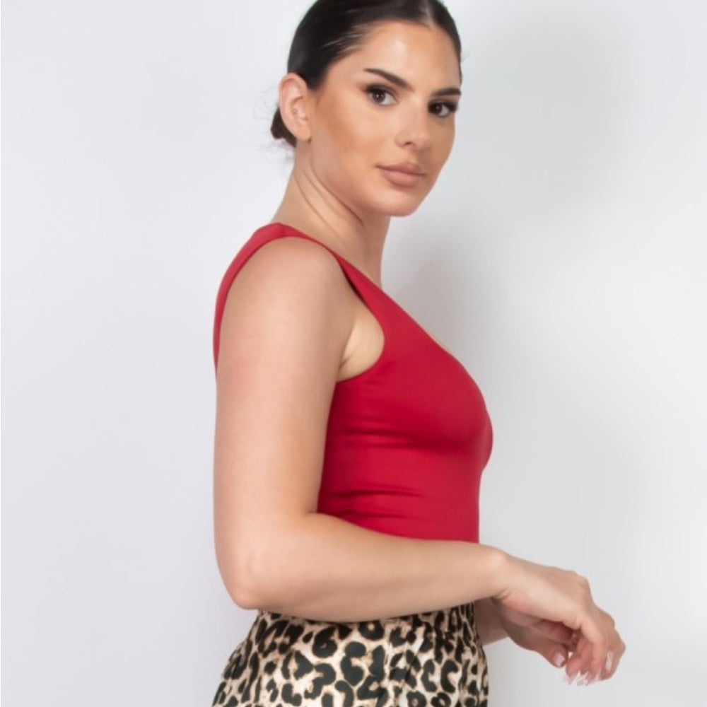 A189. Red Square Double Layer Bodysuit