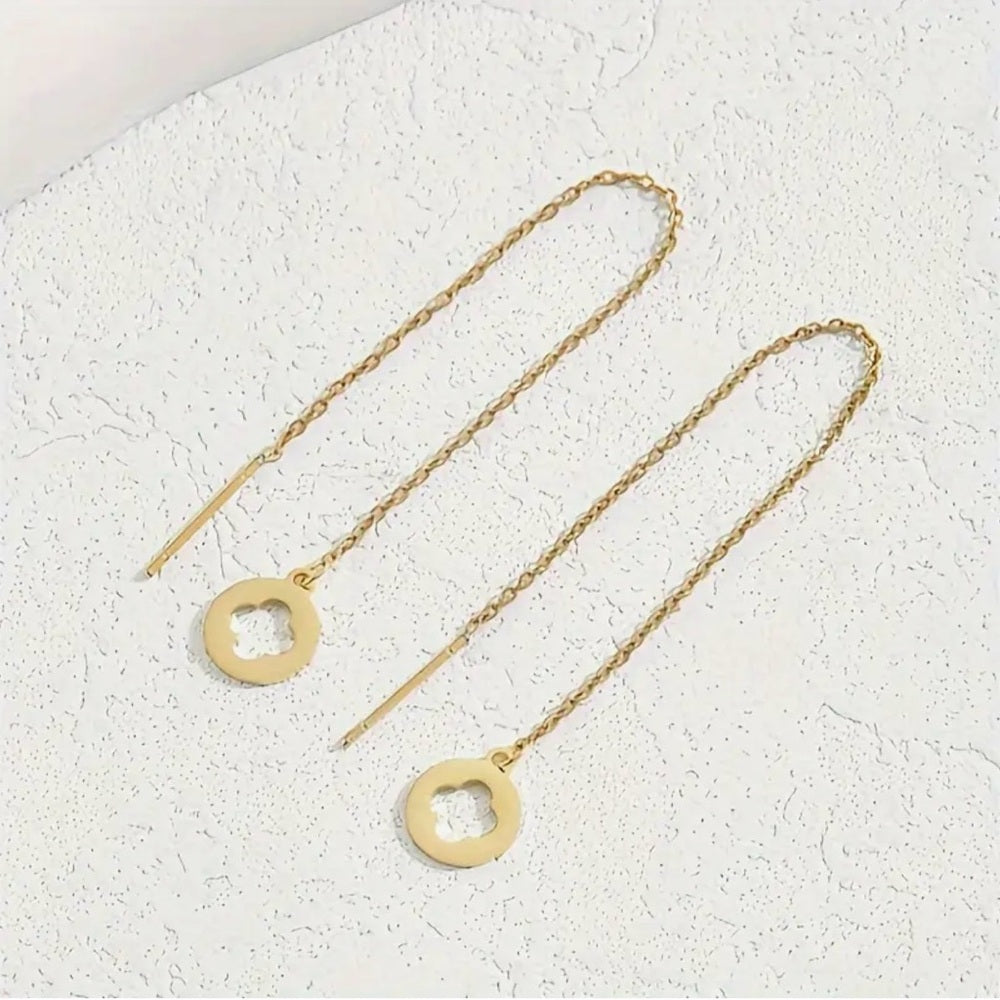A196. 18k Gold Plated Thread Drop Clover Earrings