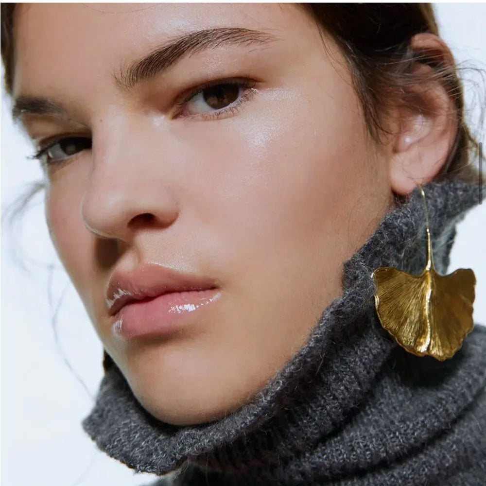 A197. 18k Gold Plated Leaf Earrings