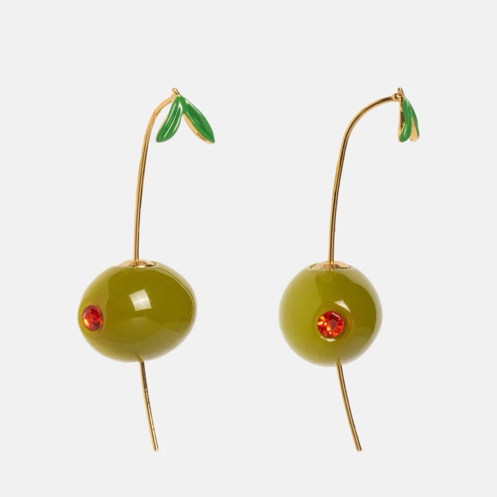 A207. Olive Martini Earrings with Gold Accents