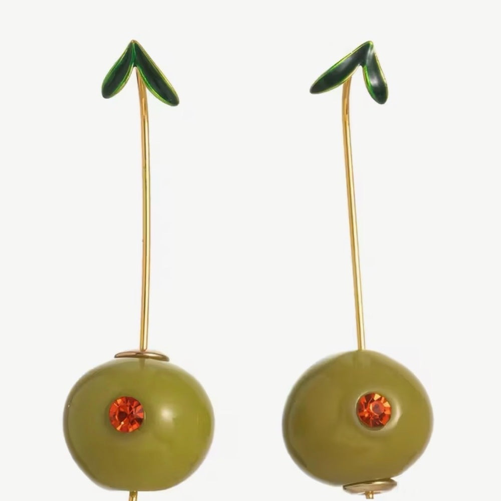 A207. Olive Martini Earrings with Gold Accents