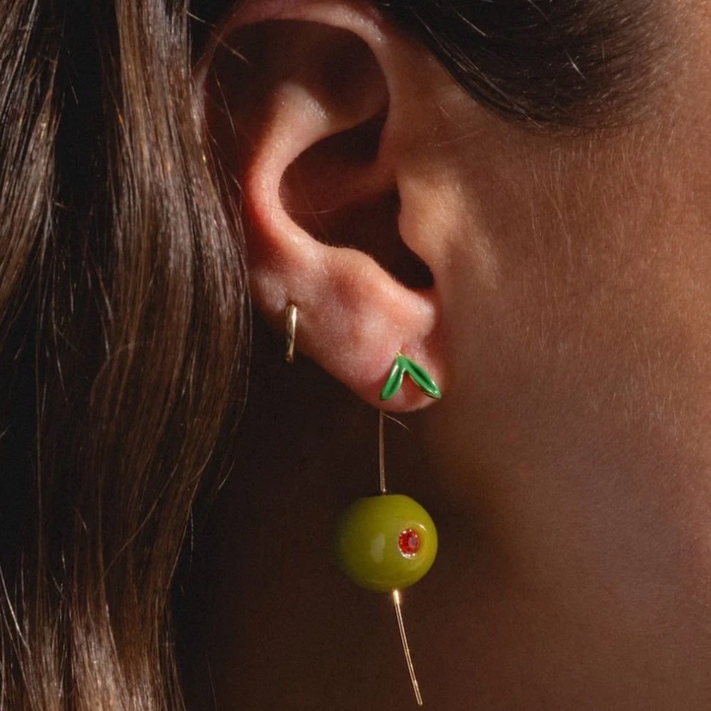 A207. Olive Martini Earrings with Gold Accents