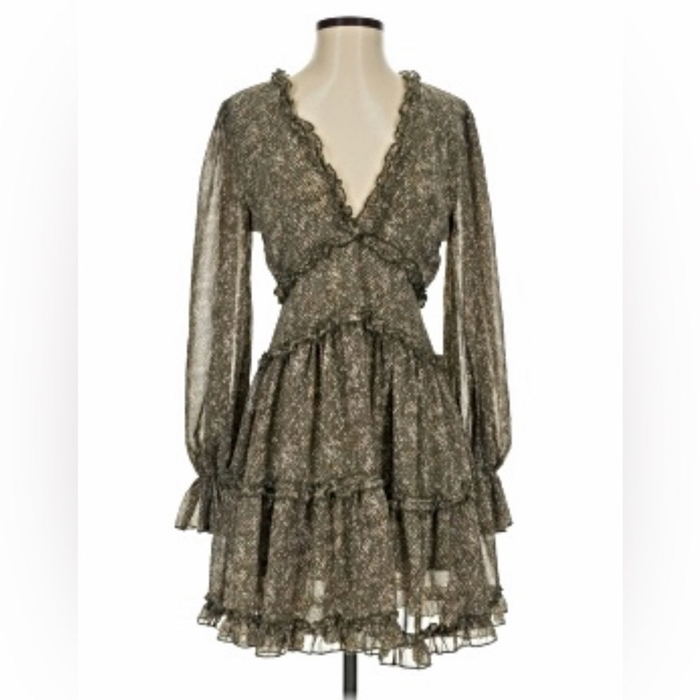 A226. Olive Green Ruffle Dress