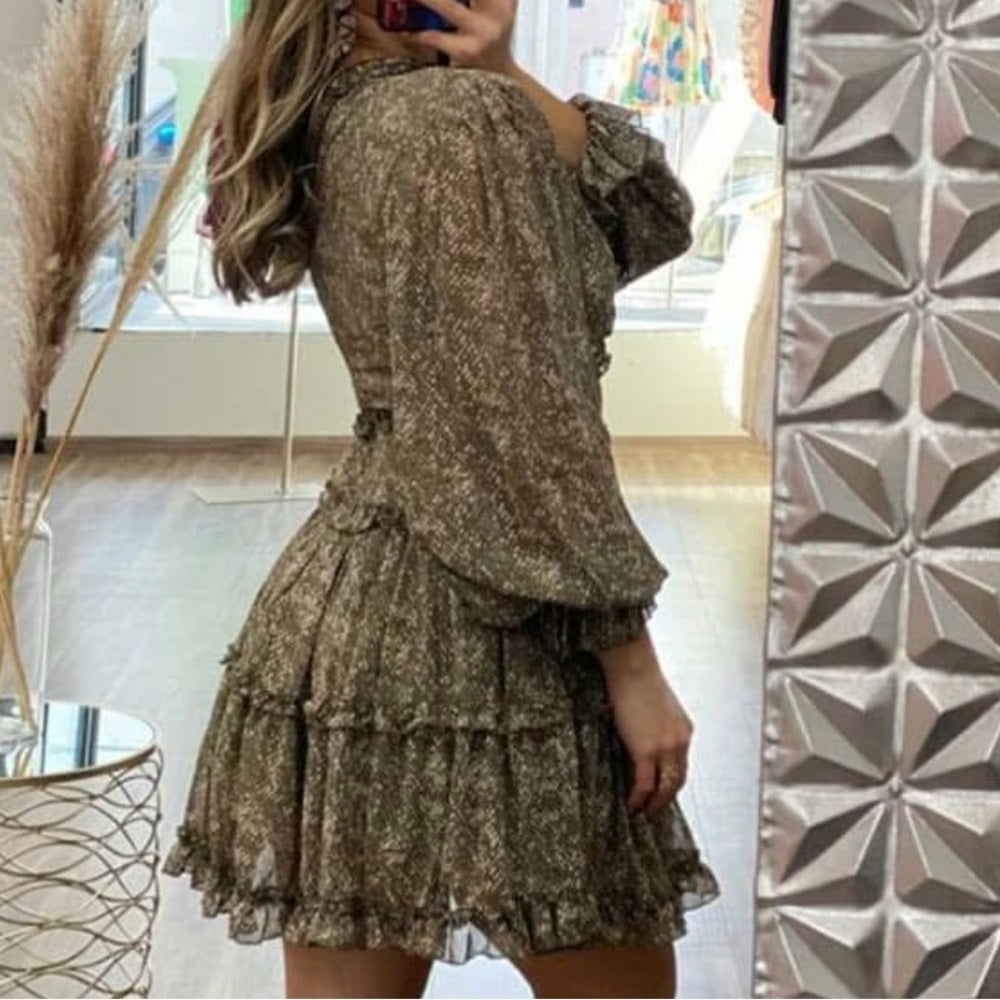 A226. Olive Green Ruffle Dress