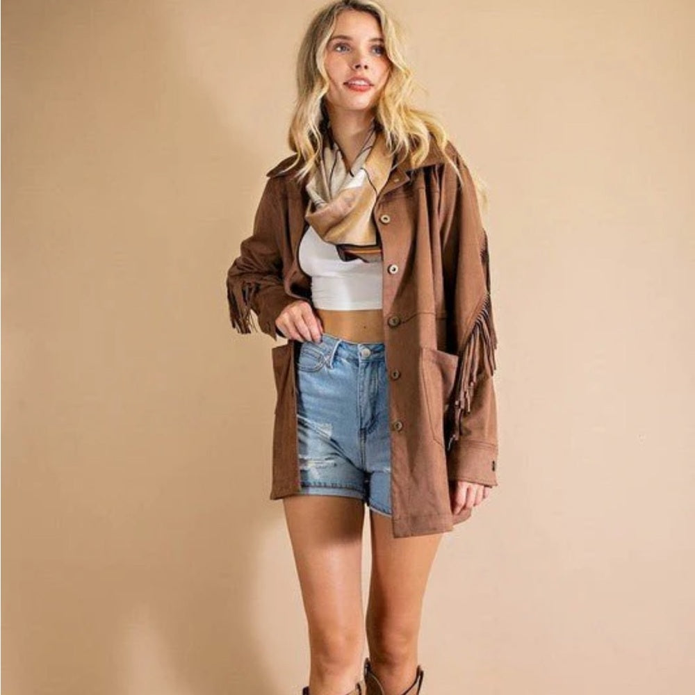 A229. Fringe Tan Jacket for Women