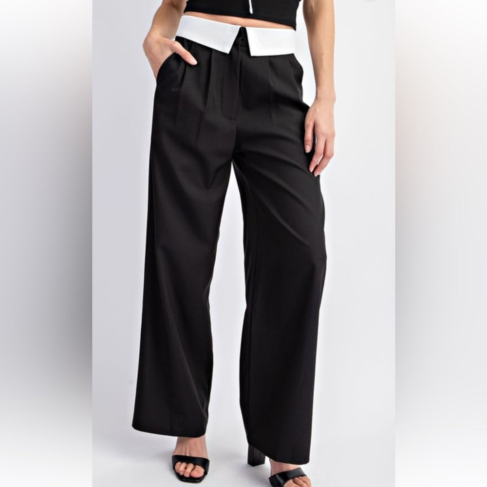 A235. Black and White Wide-Leg Pants
