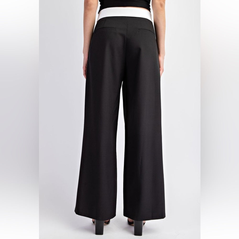 A235. Black and White Wide-Leg Pants