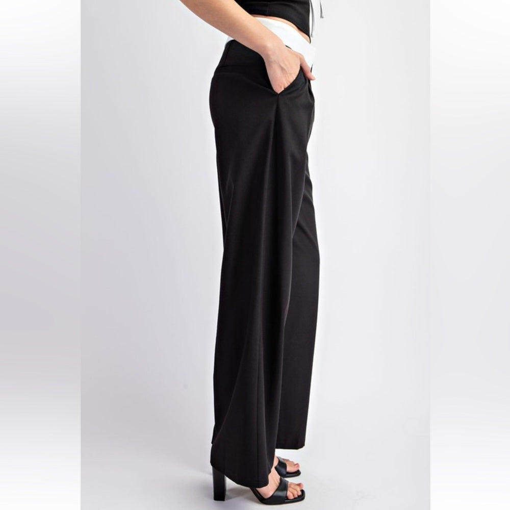 A235. Black and White Wide-Leg Pants