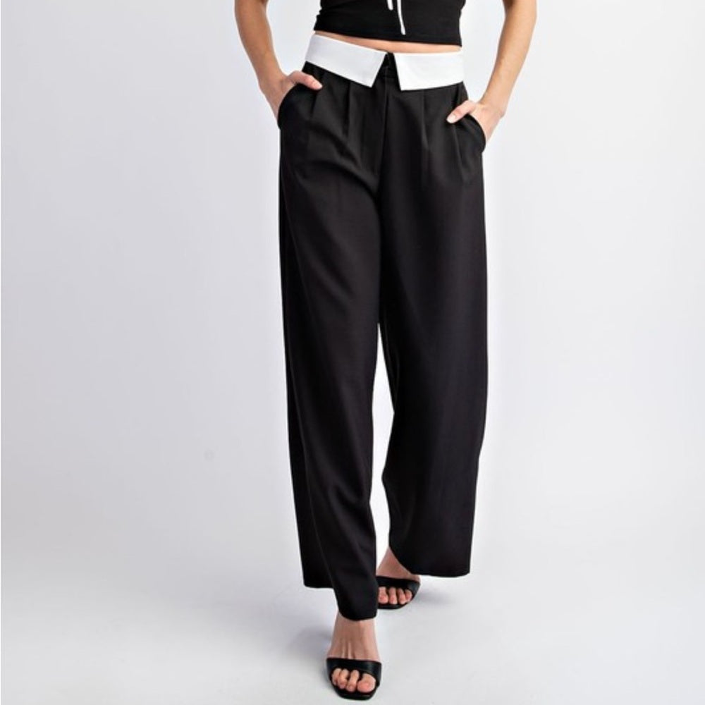 A235. Black and White Wide-Leg Pants